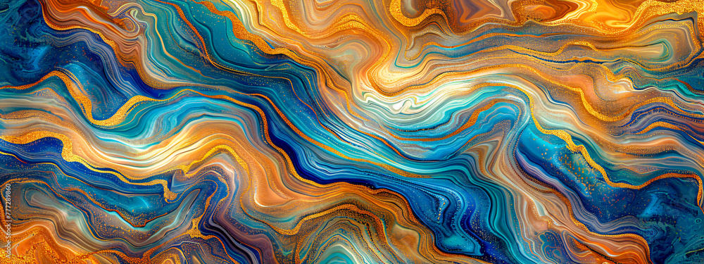 Underwater dreams in marble, abstract blue and gold patterns mimicking ocean waves Underwater dreams in marble, abstract blue and gold patterns mimicking ocean waves