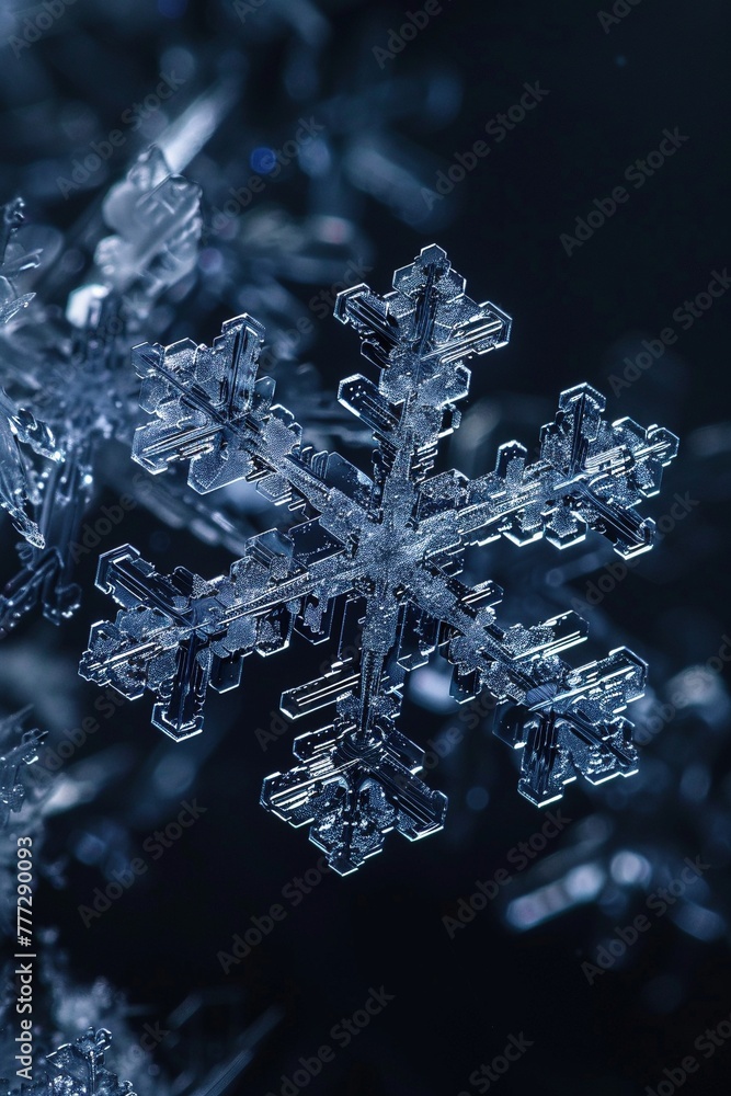 Eine Mikroskopische Nahaufnahme einer Schneeflocke Eine Mikroskopische Nahaufnahme einer Schneeflocke