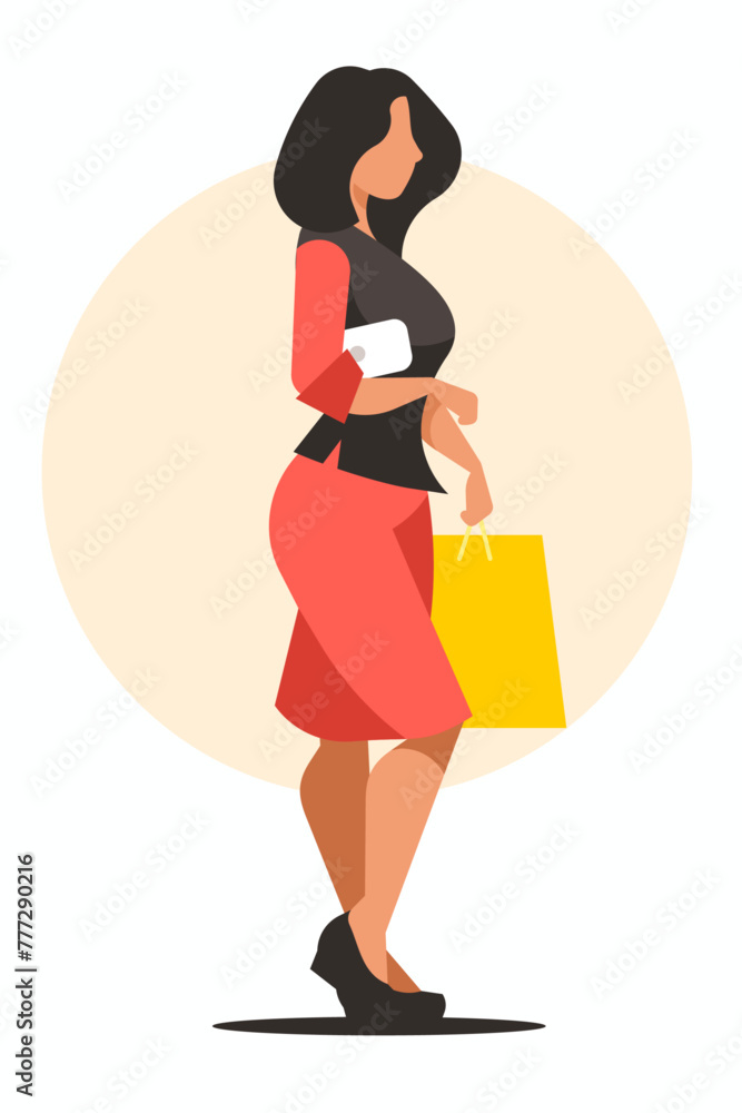 Beautiful woman holding a shopping bag. Vector graphics Beautiful woman holding a shopping bag. Vector graphics