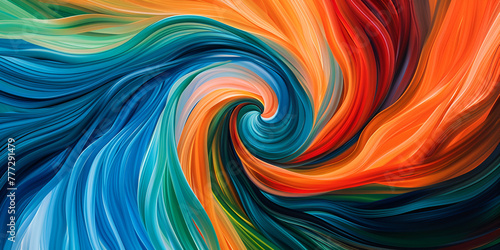 An abstract colored spiral pattern in the style  green orange and blue swirl  symbolizing  New Beginnings  Abundance  Nature  