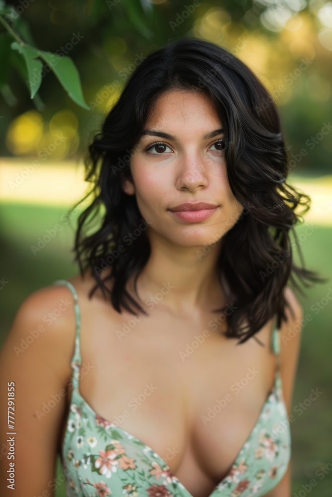 candid photo of a black haired, brown eyed woman candid photo of a black haired, brown eyed woman