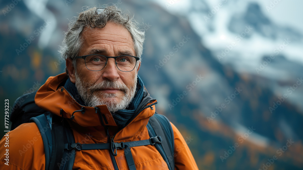 Older man hiking in the mountains, healthy lifestyle. Older man hiking in the mountains, healthy lifestyle.