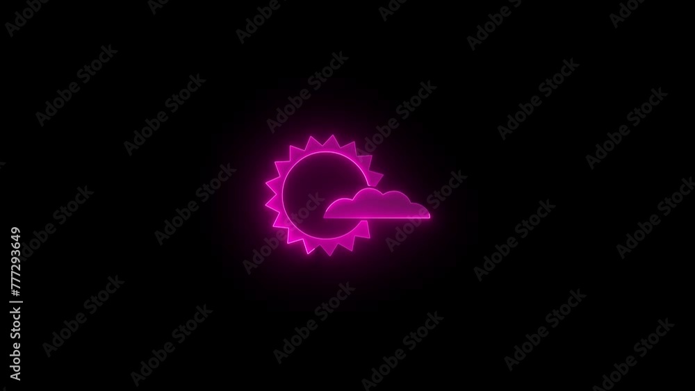 Cloud cover icon glowing neon pink color animation on black background Cloud cover icon glowing neon pink color animation on black background