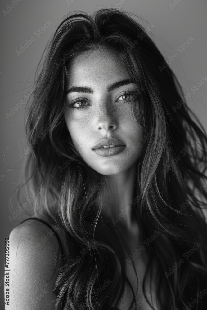 portrait of a beautiful woman with a long hair, black and white, portrait of a beautiful woman with a long hair, black and white,