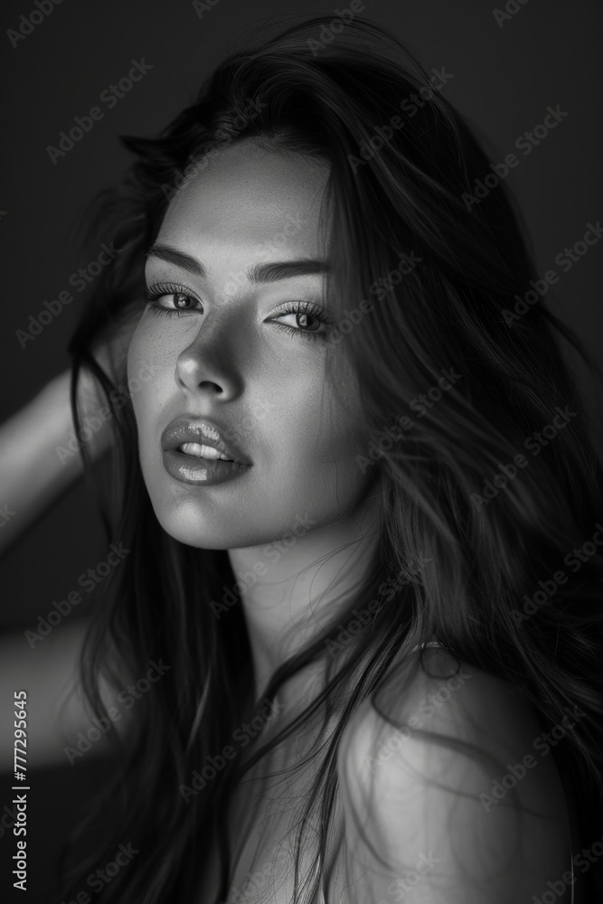 portrait of a beautiful woman with a long hair, black and white, portrait of a beautiful woman with a long hair, black and white,