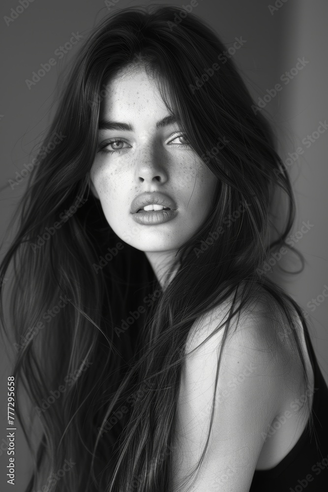 portrait of a beautiful woman with a long hair, black and white, portrait of a beautiful woman with a long hair, black and white,
