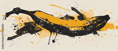 Hand-drawn graffiti banana icon with leaks and PDOs in an urban graffiti style. Detailed modern illustration with black contours and yellow filling.