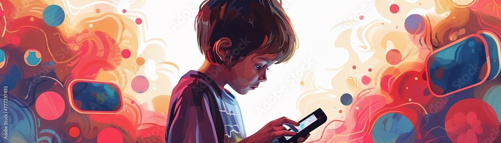 An illustration depicting the dangerous allure of screen time and technology for children An illustration depicting the dangerous allure of screen time and technology for children
