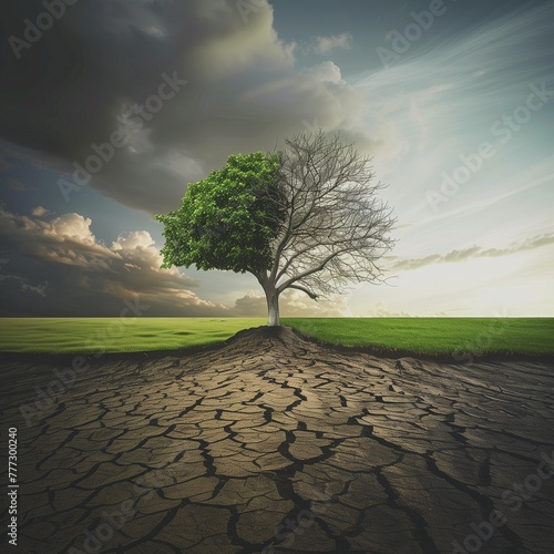 Climate change from drought to green growth background