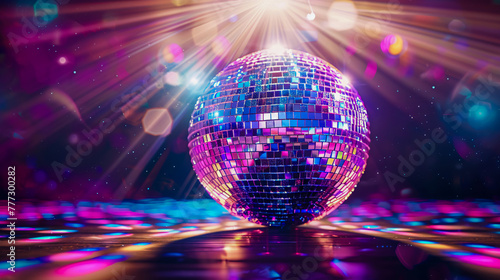 Vibrant disco ball illuminating a party scene, symbolizing the fun and nostalgia of retro nightlife and music