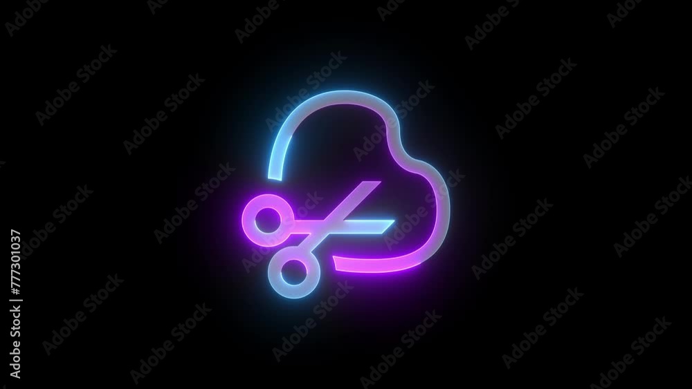 Neon clipping tool icon cyan purple color glowing animated black background Neon clipping tool icon cyan purple color glowing animated black background
