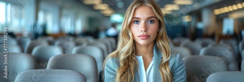 A woman with long blonde hair sits in a chair © Tetiana