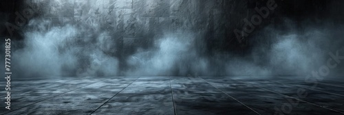 A dark room showing a heavy presence of smoke