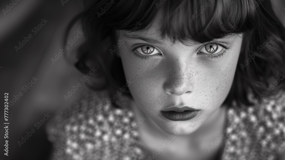 A close up of a young girl with freckles and brown hair, AI A close up of a young girl with freckles and brown hair, AI