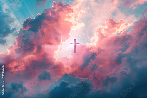 religion and deatch concept background, cross in the sunset heaven