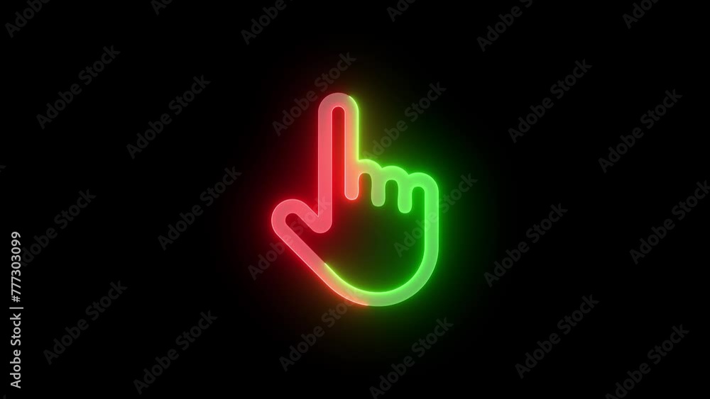 Neon pointer hand icon green red color glowing animated black background Neon pointer hand icon green red color glowing animated black background