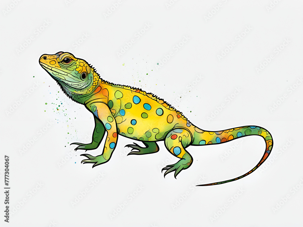 Fototapeta premium Painting renderings of colorful reptiles, lizards, and chameleons, as well as illustrations and picture books