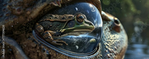 A frog's eye, where each reflection is a different planet, in whimsical 2D