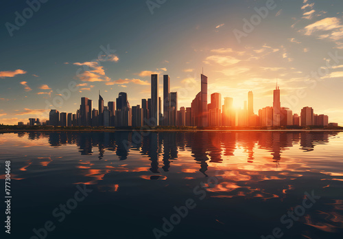 Sunset over the city skyline © ginstudio