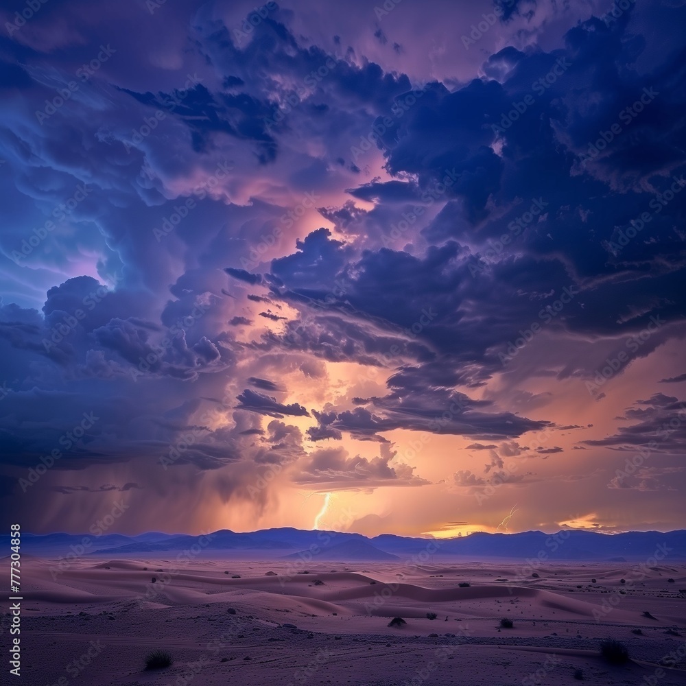storm in the desert at sunset 