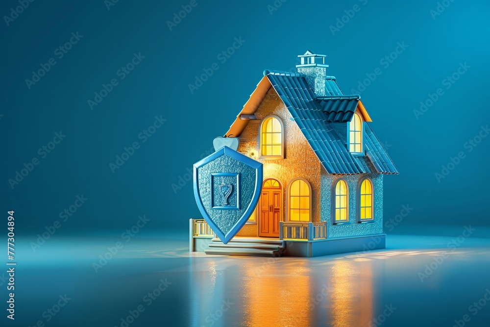 A stylized home surrounded by a protective shield symbolizing the security of home insurance A stylized home surrounded by a protective shield symbolizing the security of home insurance