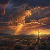 storm in the desert at sunset