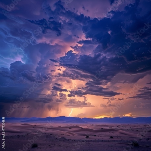 storm in the desert at sunset 