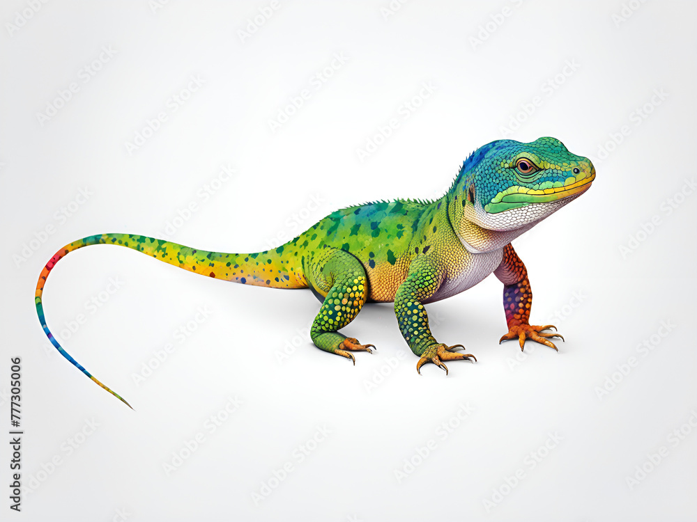 Naklejka premium Painting renderings of colorful reptiles, lizards, and chameleons, as well as illustrations and picture books