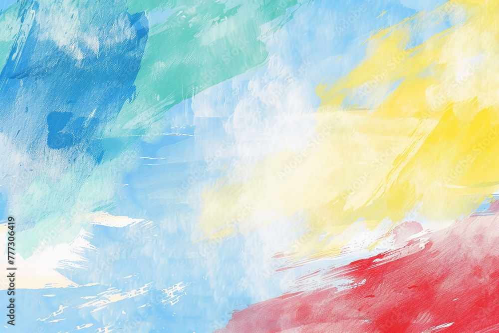 background, light blue, yellow and red colors, soft strokes of paint, children's illustration style