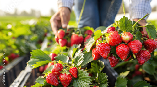 freshly picked strawberries against the background of a field