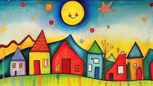 children's drawing street landscape