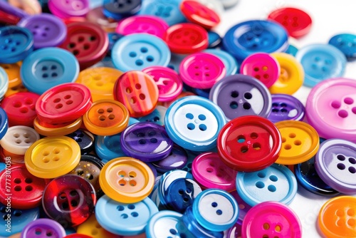 Vibrant Haberdashery: A Pile of Many Colored Sewing Buttons for Your Craft and Hobby Needs on a Clean White Background photo