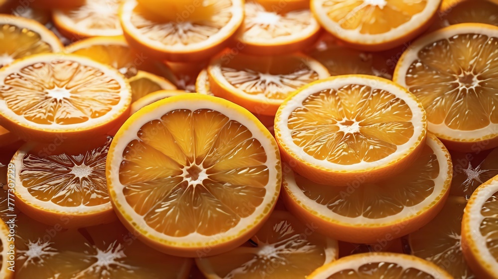 Background of beautiful orange slices on frozen surface.Ai generative Background of beautiful orange slices on frozen surface.Ai generative