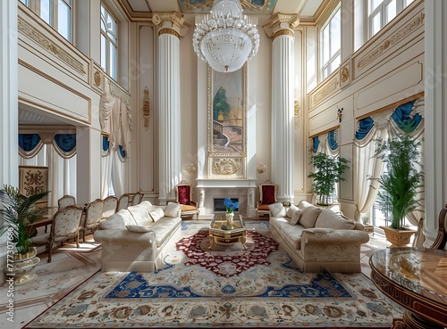 interior design photography of a large living room in a luxury mansion, 