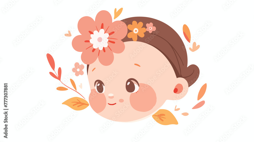 Baby head face with flower vector illustration 2d f