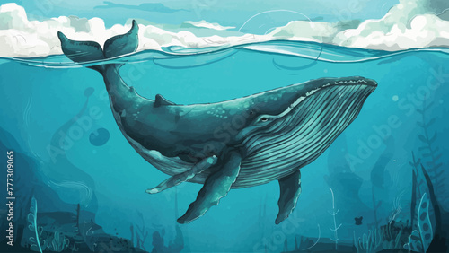 Submerged Capture: Whale and Marine Life Glide Through Ocean Depths