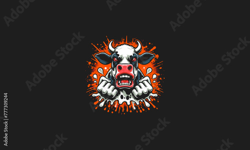 head cow angry with splash background vector artwork design