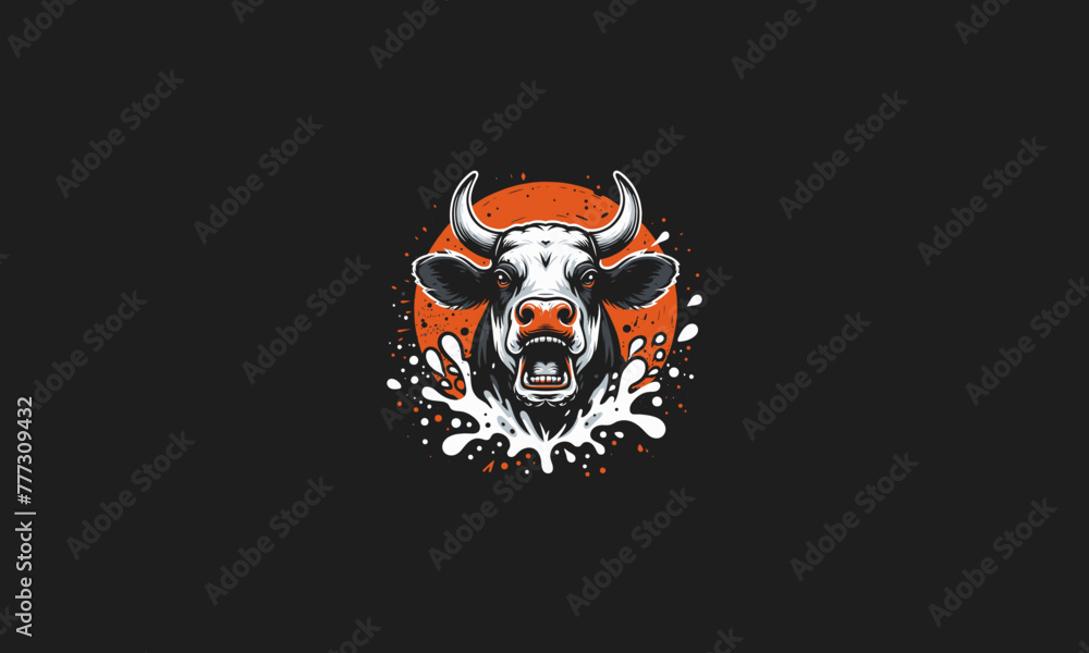 Obraz premium head cow angry with splash background vector artwork design