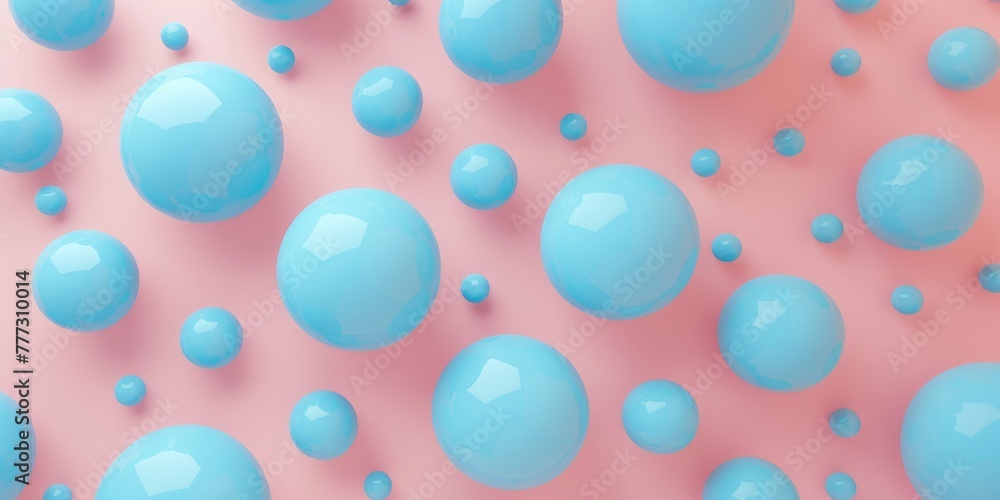 Abstract background, with 3D blue spheres, balls on pink background, background for gender party, Tranquility, harmony of inner state, visual pleasure Abstract background, with 3D blue spheres, balls on pink background, background for gender party, Tranquility, harmony of inner state, visual pleasure