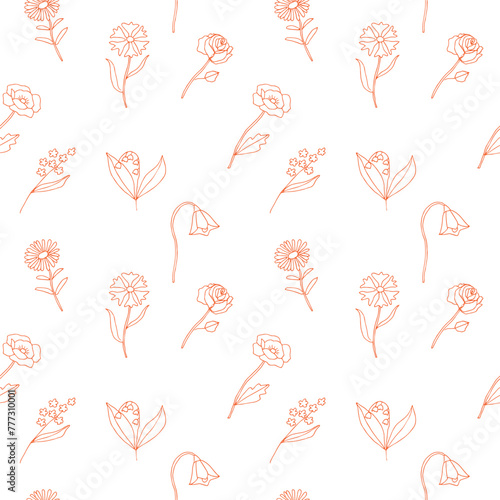 Flowers seamless pattern, vector illustration hand drawing