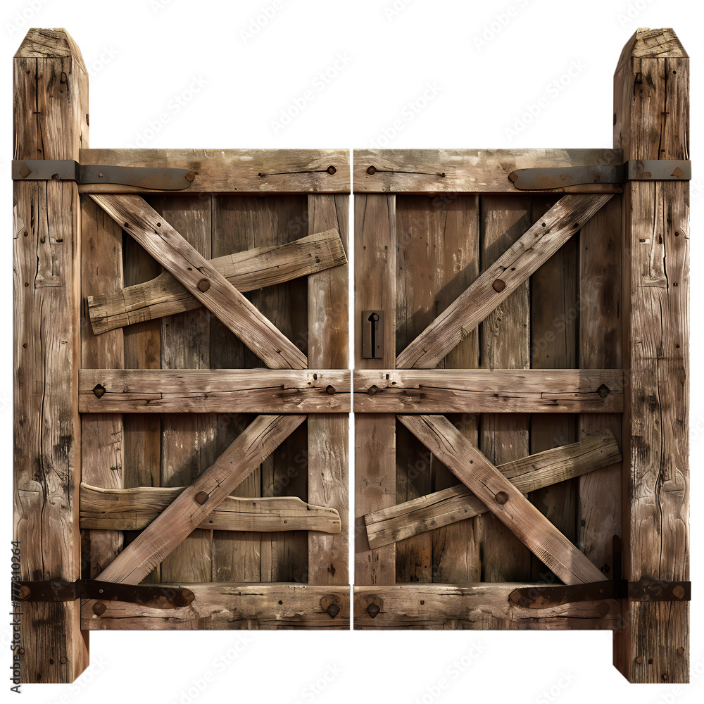 Wooden Farm Ranch Gate Isolated on Transparent Background