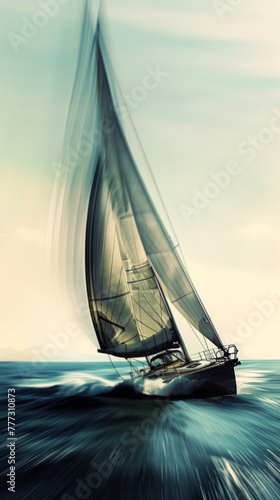 Abstract Blur of Sailing Yacht on Water © Natalia Klenova
