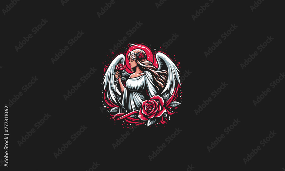 Fototapeta premium angel women with red rose vector artwork design
