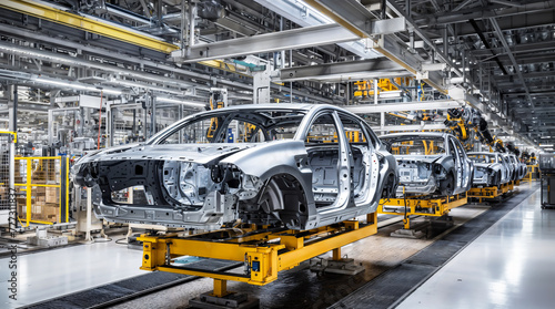 Car assembly line in a modern factory, vehicle manufacturing industry production hd photo