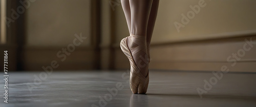 A beautifully distressed young ballerina's foot, aching with every step, captured in exquisite detail. The delicate arch is strained, ligaments visibly stretched, skin flushed with discomfort. point photo