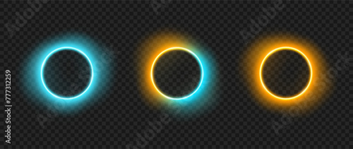 Glowing circles with transparent light effect. Vector electric light. PNG glow effect. Light portal, magic glow.