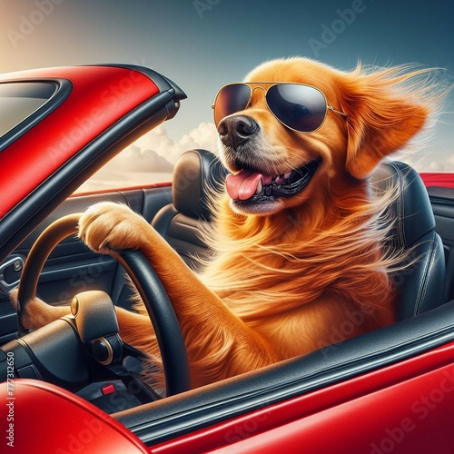 Hund in einem Sportwagen photo