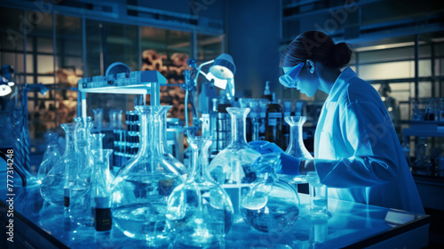 Female Scientist Working in a Futuristic Laboratory