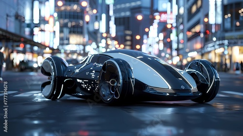 3D rendering of a futuristic concept car in the city at night, Generative AI illustrations.