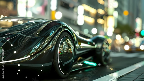 3d rendering of a black sport car in the city at night, Generative AI illustrations.